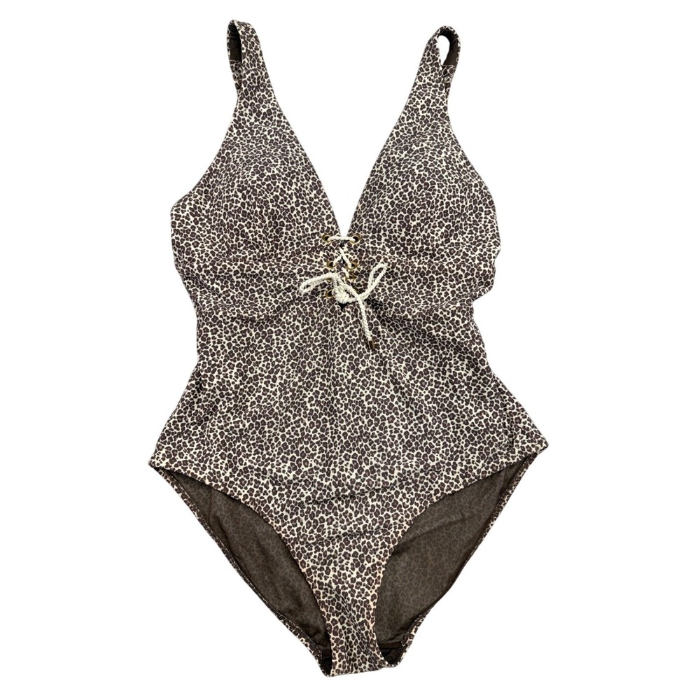 Sea Level Australia Leopard Print Lace Up One Piece Swimsuit Brown US 12 AU 16